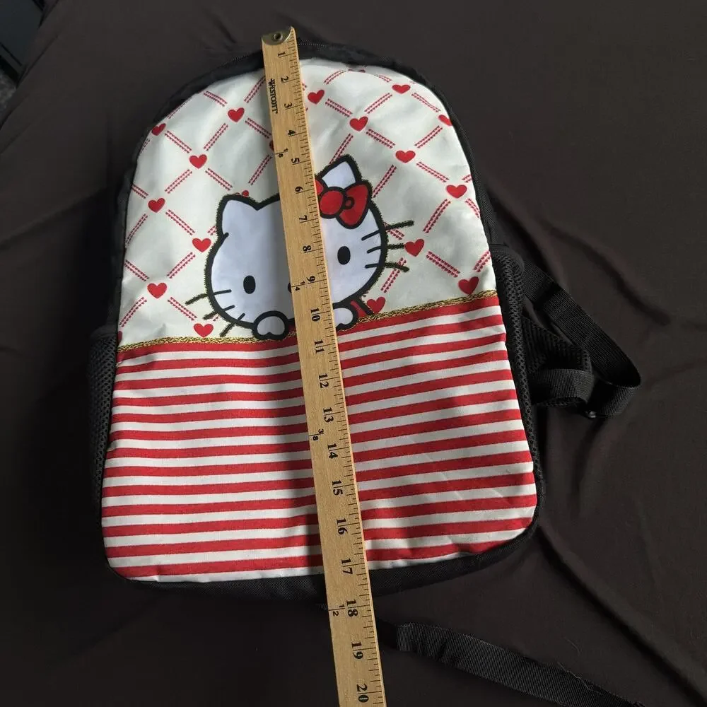 Sanrio Hello Kitty Backpack Red White Hearts Stripes Front‎ Pocket School Bag
